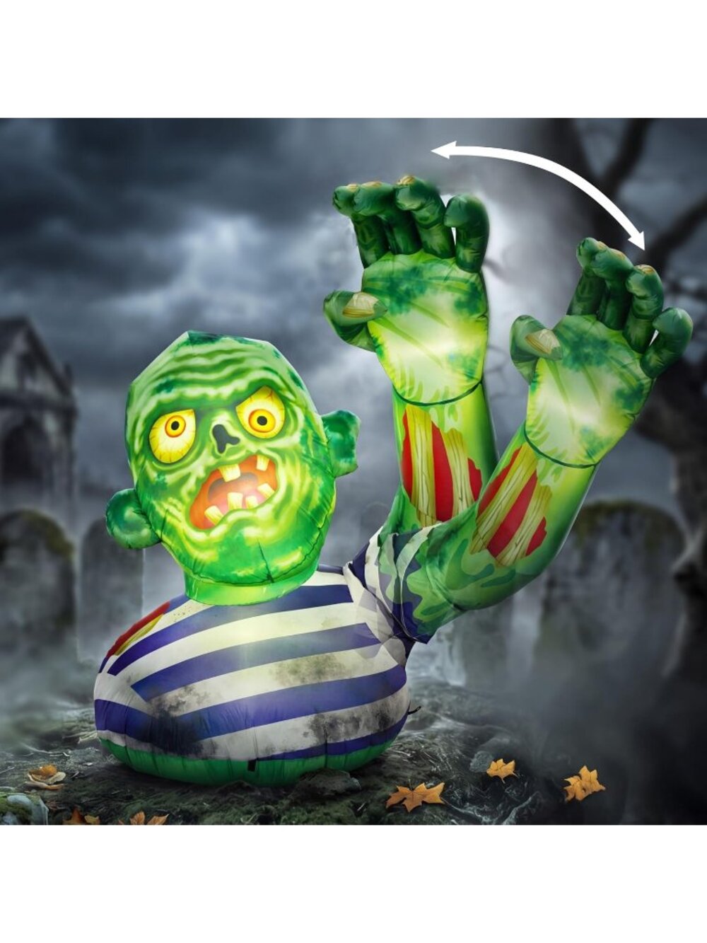 🎃5.5FT Halloween Inflatable Zombie with Waving Raised Hand & Built-in LED Light